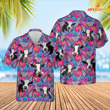 Joy Corners Holstein Face Leaf Pattern 3D Hawaiian Shirt
