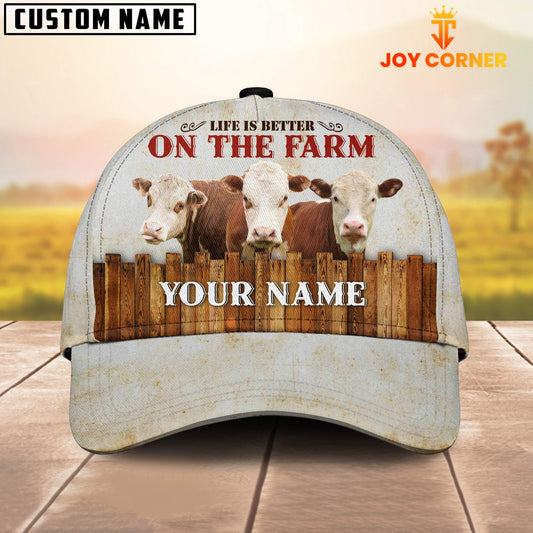 Joycorners Custom Name Hereford On The Farm Cattle Cap