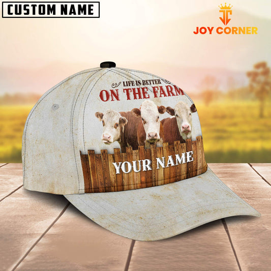 Joycorners Custom Name Hereford On The Farm Cattle Cap