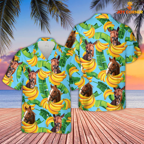 Joy Corners Horse Banana Pattern 3D Hawaiian Shirt