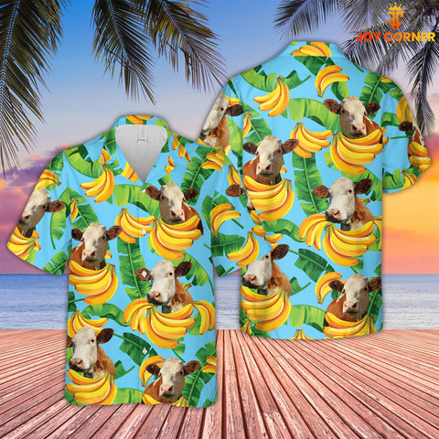 Joy Corners Simmental Banana Pattern 3D Hawaiian Shirt
