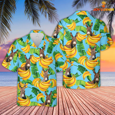 Joy Corners Donkey Banana Pattern 3D Hawaiian Shirt