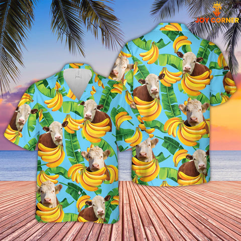 Joy Corners Hereford Banana Pattern 3D Hawaiian Shirt