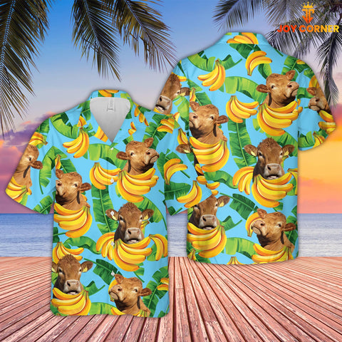 Joy Corners Limousin Banana Pattern 3D Hawaiian Shirt