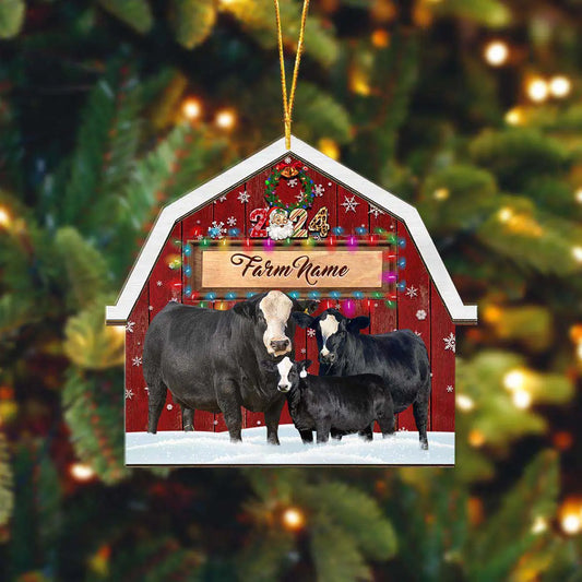 Joycorners Black White Face Simmental Lovers Christmas Gift Red Barn Custom Shape Acrylic Ornament