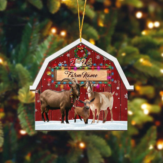 Joycorners Oberhasli Dairy Goats Lovers Christmas Gift Red Barn Custom Shape Acrylic Ornament