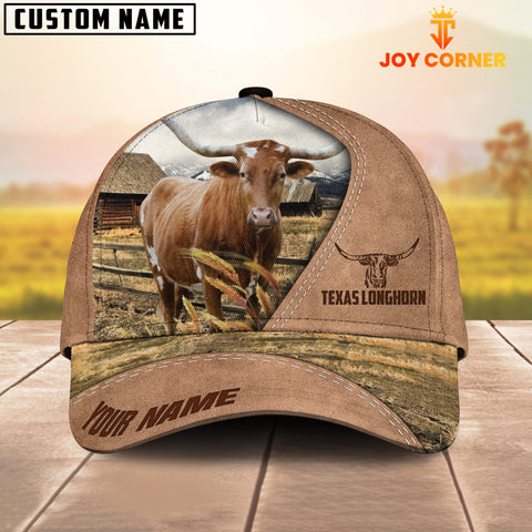 Joycorners Customized Name Texas Longhorn On Ranch Light Brown Cap