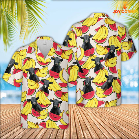 Joy Corners Black Angus Face Fruit Pattern 3D Hawaiian Shirt