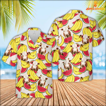 Joy Corners Hereford Face Fruit Pattern 3D Hawaiian Shirt