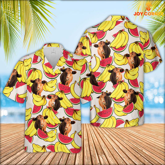 Joy Corners Red Angus Face Fruit Pattern 3D Hawaiian Shirt