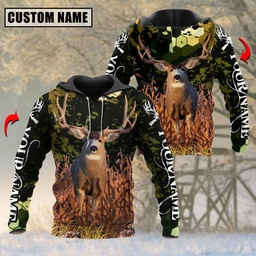 Joycorners Mule Hunting Personalized Name Green Camo 3D Hoodie