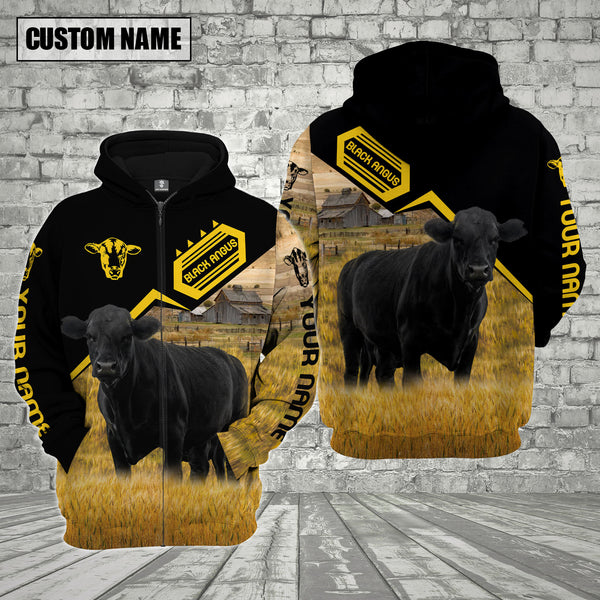 Joycorners Farm Custom Name Black Angus Black Yellow 3D Printed Hoodie