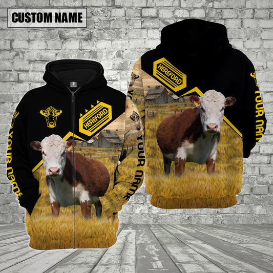 Joycorners Farm Custom Name Hereford Cattle Black Yellow 3D Printed Hoodie