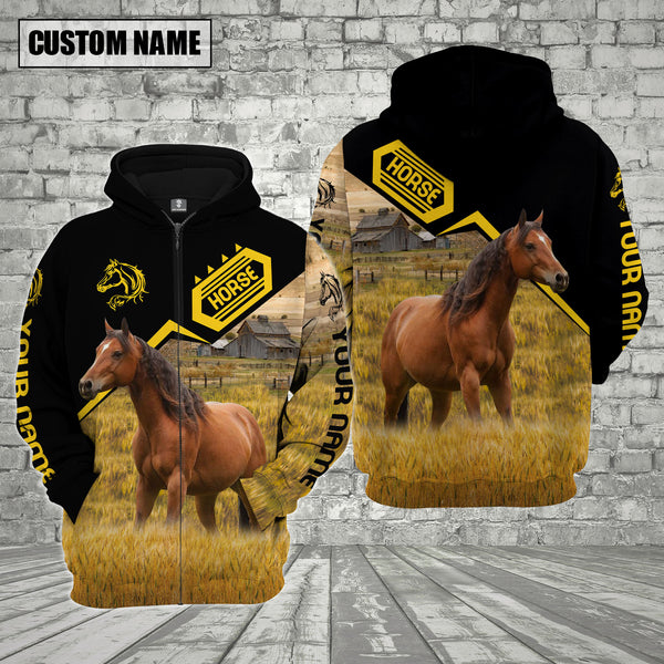 Joycorners Farm Custom Name Horse Black Yellow 3D Printed Hoodie