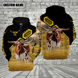 Joycorners Farm Custom Name Texas Longhorn Black Yellow 3D Printed Hoodie