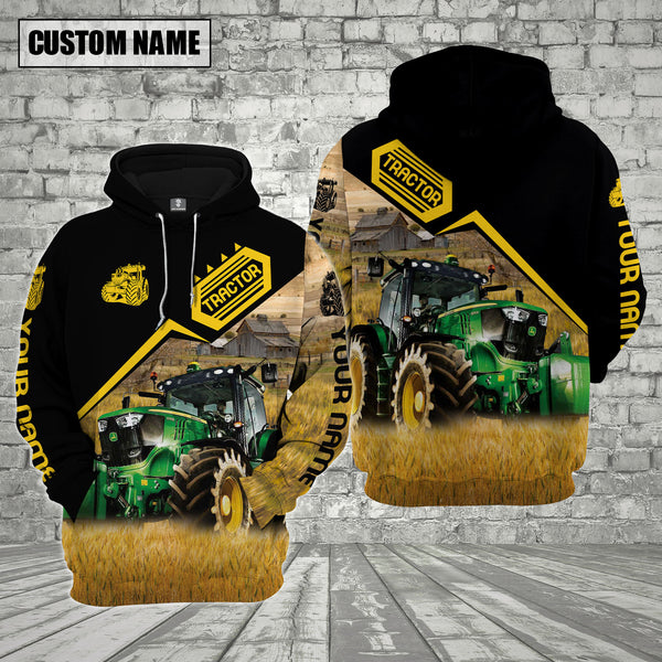Joycorners Farm Custom Name Tractor Black Yellow 3D Printed Hoodie