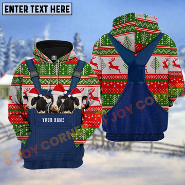 Joycorners Holstein Cow Christmas Overall Personalized Name 3D Shirt