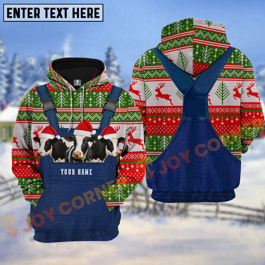 Joycorners Holstein Cow Christmas Overall Personalized Name 3D Shirt