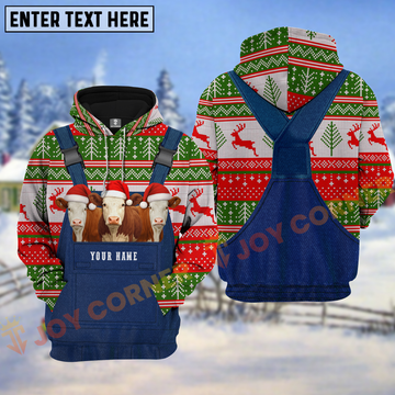 Joycorners Hereford Cow Christmas Overall Personalized Name 3D Shirt
