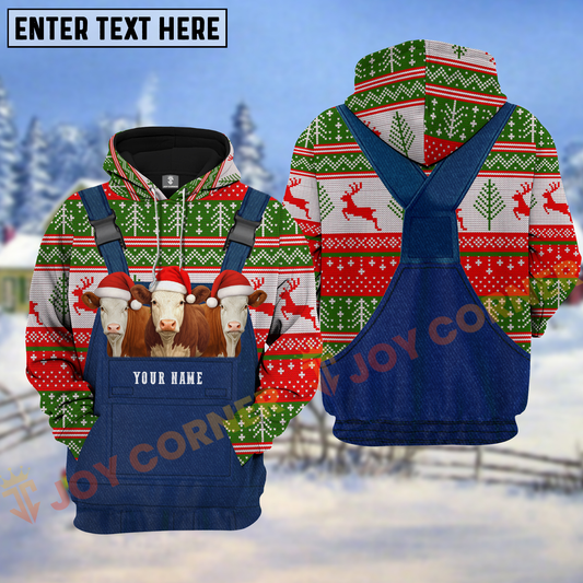 Joycorners Hereford Cow Christmas Overall Personalized Name 3D Shirt