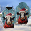 Joycorners Christmas Cattle with Santa Hat & Red Scarf Personalized Name 3D Hoodie (8 Cattle Breeds)