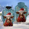 Joycorners Christmas Cattle with Santa Hat & Red Scarf Personalized Name 3D Hoodie (8 Cattle Breeds)