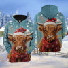 Joycorners Christmas Cattle with Santa Hat & Red Scarf Personalized Name 3D Hoodie (8 Cattle Breeds)