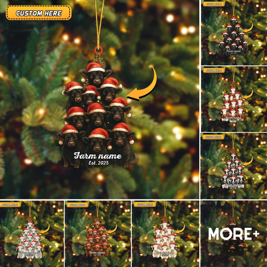 Joycorners Personalized Farm Name & Year Cow Christmas Tree Acrylic Ornament (14 Breed Options)