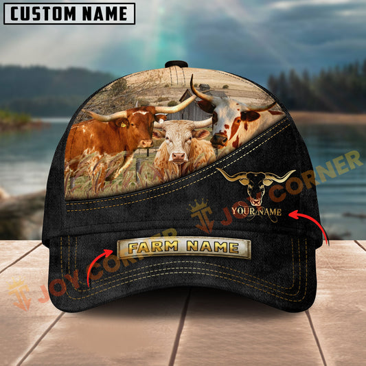 Joycorners Texas Longhorn Farm Cattle Multicolor Options Personalized Name 3D Cap