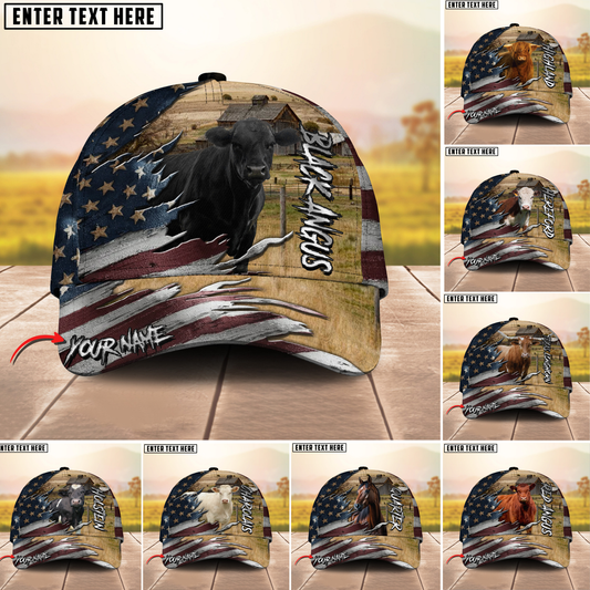 Joycorners Farm Cattle Rustic Rip Through Scene Personalized Name 3D Cap (8 Cattle Breeds)