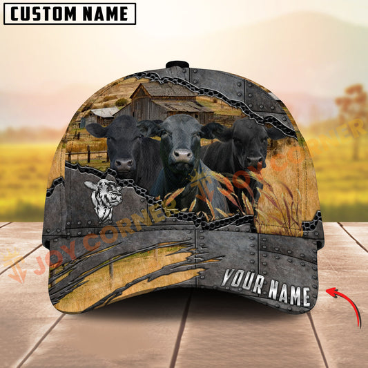 Joycorners Cattle Rustic Farm Leather Metal Design Personalized Name 3D Cap (8 Cattle Breeds)