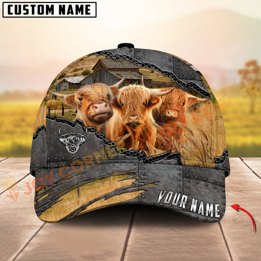 Joycorners Cattle Rustic Farm Leather Metal Design Personalized Name 3D Cap (8 Cattle Breeds)