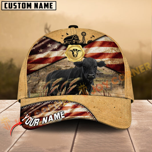 Joycorners Black Angus American Farm Style Personalized Name 3D Cap