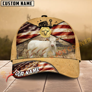 Joycorners Charolais American Farm Style Personalized Name 3D Cap