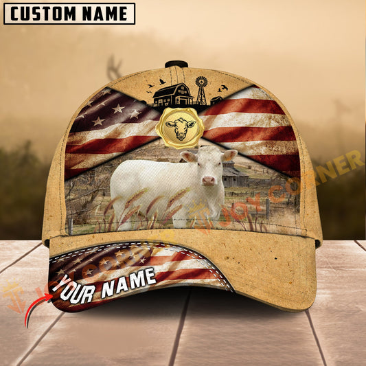 Joycorners Charolais American Farm Style Personalized Name 3D Cap