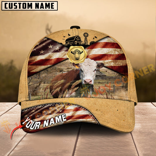 Joycorners Hereford American Farm Style Personalized Name 3D Cap