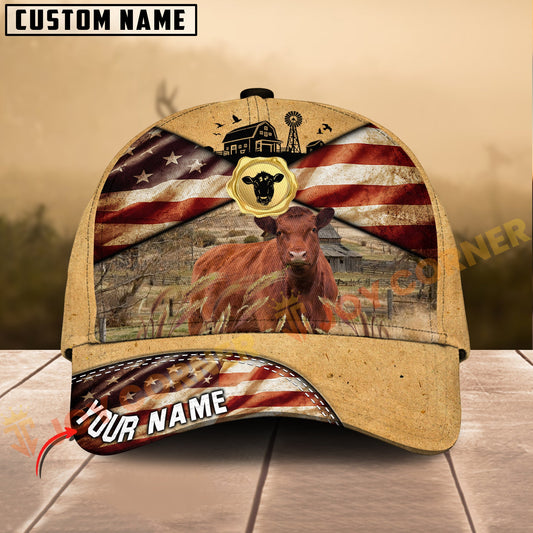 Joycorners Red Angus American Farm Style Personalized Name 3D Cap