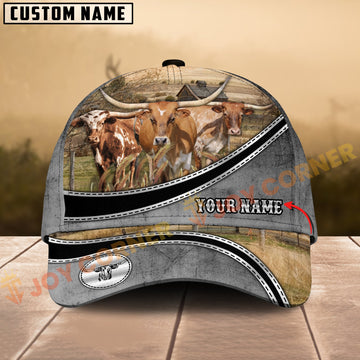 Joycorners Texas Longhorn Modern Ranch Style Personalized Name 3D Cap