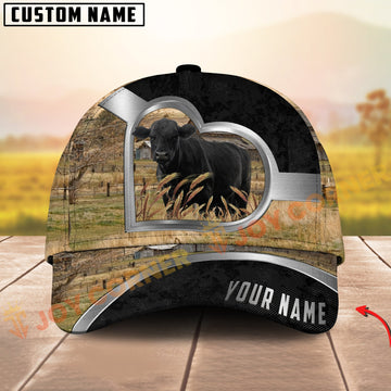 Joycorners Black Angus Cow Heart Window Farm Hat Personalized Name 3D Cap