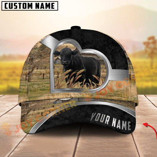 Joycorners Black Angus Cow Heart Window Farm Hat Personalized Name 3D Cap