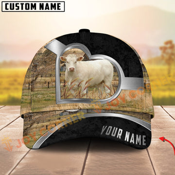 Joycorners Charolais Cow Heart Window Farm Hat Personalized Name 3D Cap