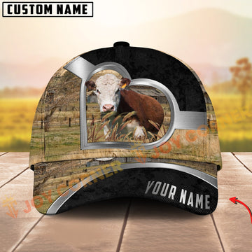 Joycorners Hereford Cow Heart Window Farm Hat Personalized Name 3D Cap