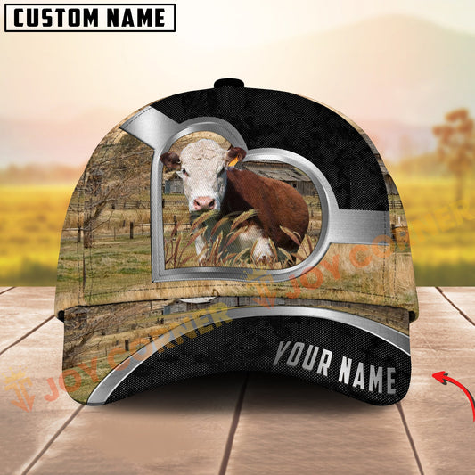Joycorners Hereford Cow Heart Window Farm Hat Personalized Name 3D Cap