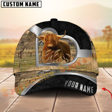 Joycorners Highland Cow Heart Window Farm Hat Personalized Name 3D Cap