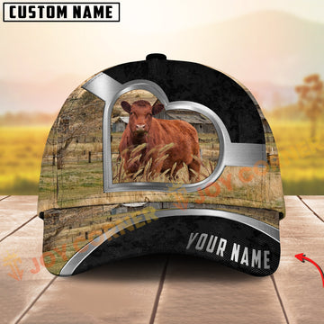 Joycorners Red Angus Cow Heart Window Farm Hat Personalized Name 3D Cap