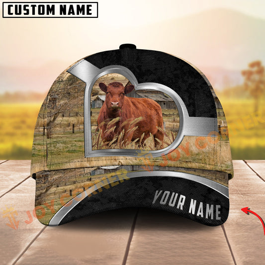 Joycorners Red Angus Cow Heart Window Farm Hat Personalized Name 3D Cap