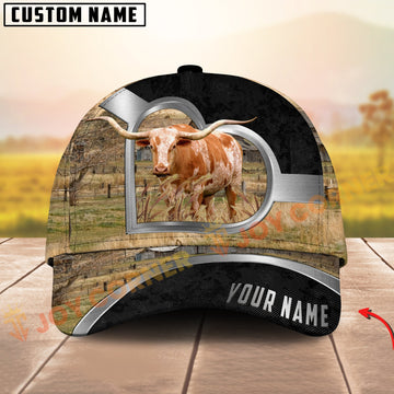 Joycorners Texas Longhorn Cow Heart Window Farm Hat Personalized Name 3D Cap