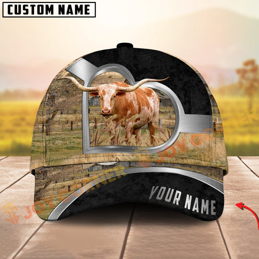 Joycorners Texas Longhorn Cow Heart Window Farm Hat Personalized Name 3D Cap
