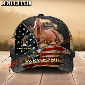 Joycorners Quarter Horse American Flag Farm Hat Personalized Name 3D Cap