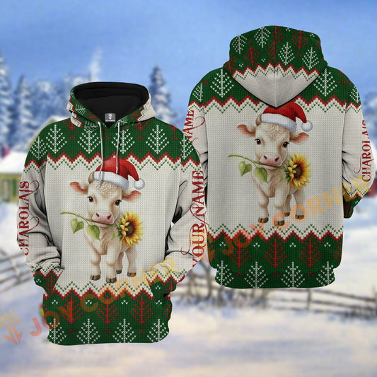 Joycorners Charolais Cow Christmas Hoodie Personalized Name 3D Shirt